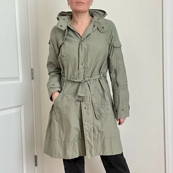 H&M Green Trench Coat with Belt and Adjustable Cuffs - Picture 2 of 12